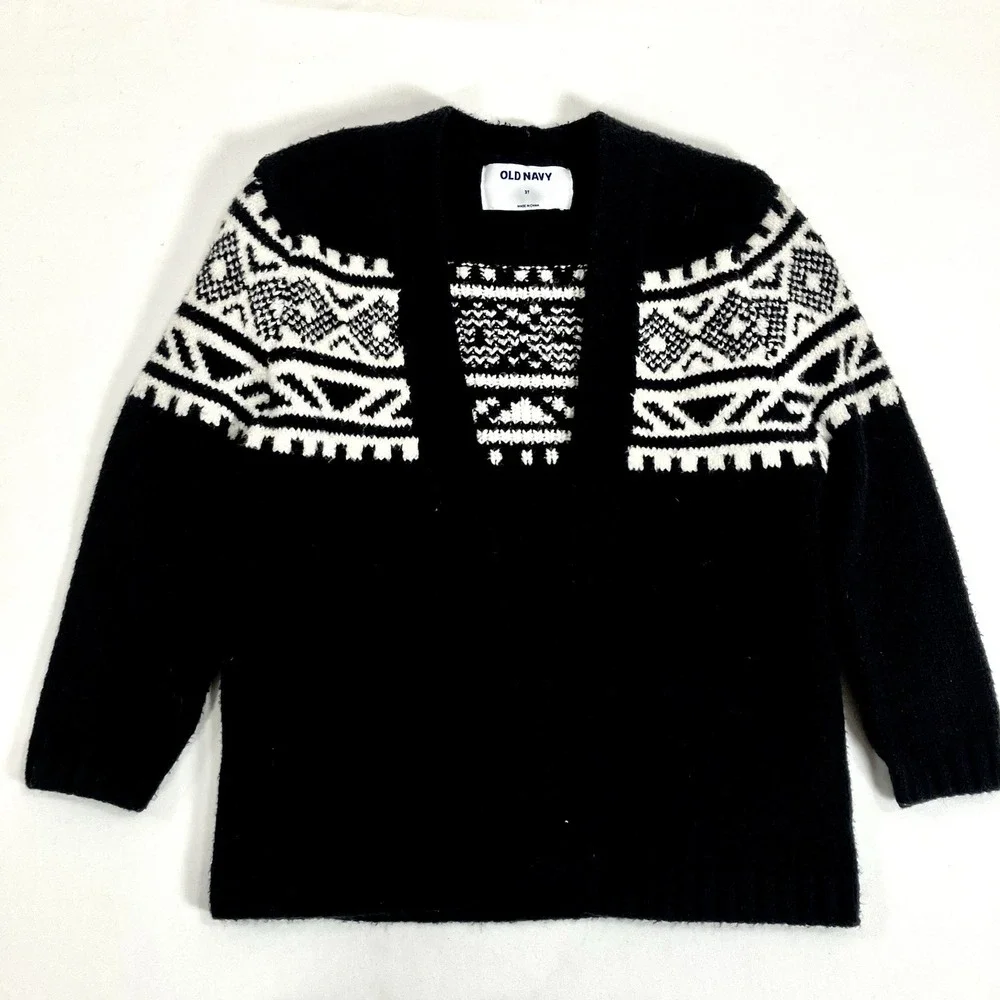 Old Navy Sweater Black White Fair Isle Geometric Knit Toddler 3T
